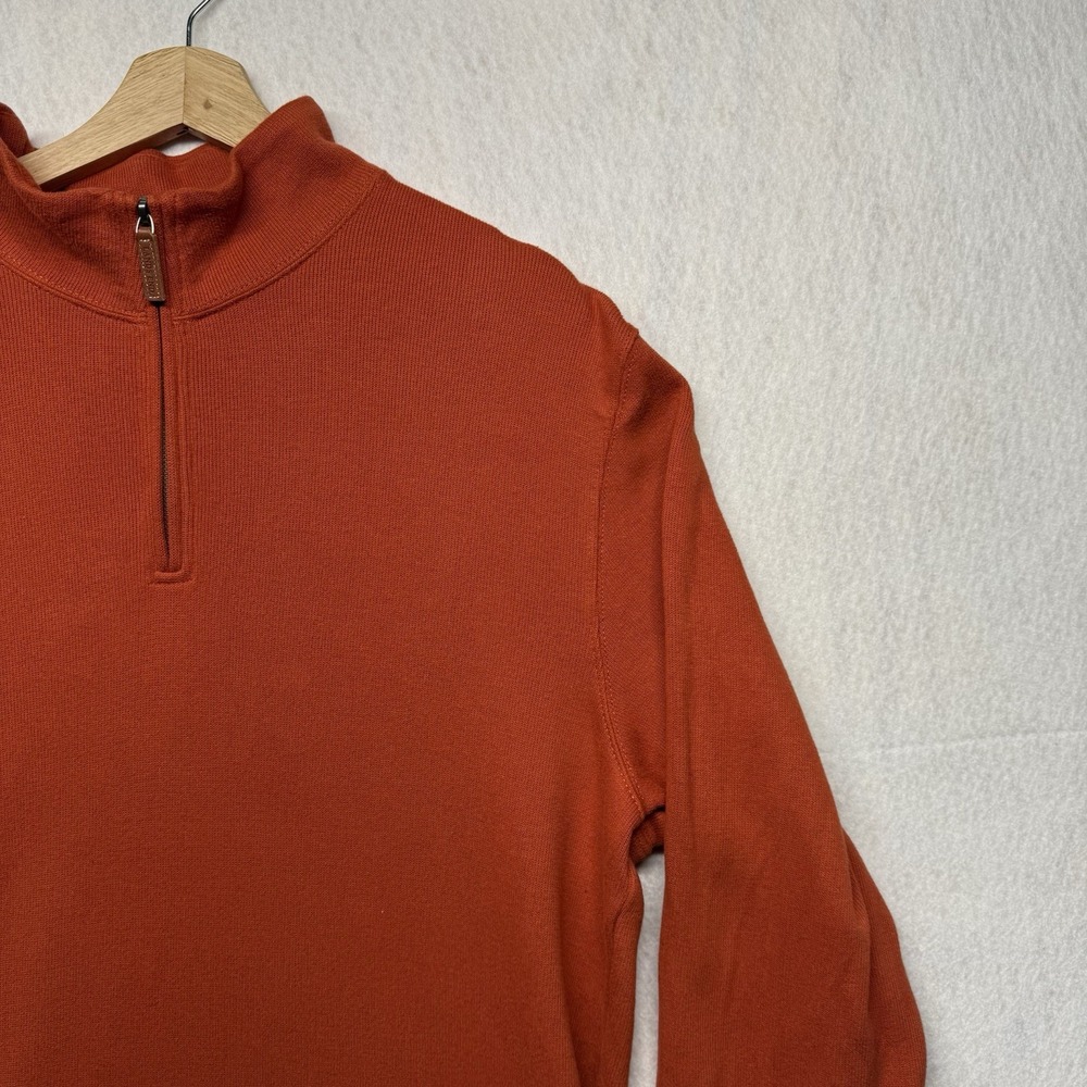Lands End Mens Large Burnt Orange 100% Cotton Quarter Zip Pullover Sweater - Picture 8 of 14